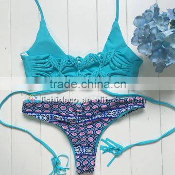 Latest Blue weaven design halter swimwear sexy