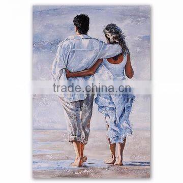 Hot Selling Impressionist Romantic Lovers walk on the beach oil paintings for home decoration