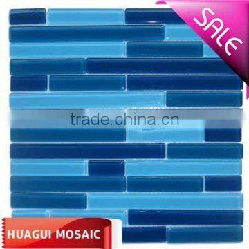 Blue color strip crystal glass mosaic wall tile