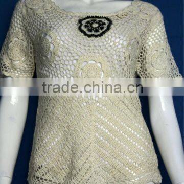 Short sleeve new design patterns handmade knit sweater