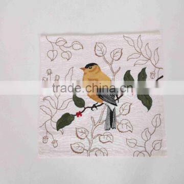 Bird Embroidery Cotton Canvas Decorative Cushion Cover