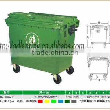 4 wheeled garbage bin 660liter/ curdside rubbish storage wheelie bins