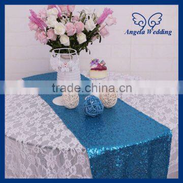 RU002CA Cheap wholesale fancy wedding beaded aqua blue sequin table runner