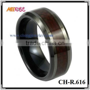 IP black tungsten wood finger ring beveled