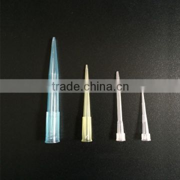 laboratory use disposable pipette tip blue yellow white colors