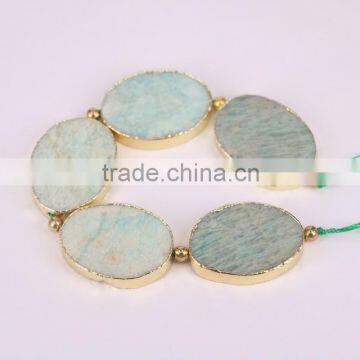 Full Strand Natural Amazon Gem stone Beads, Fashion Gold Plated Oval Shape Druzy Gem Stone For Jewelry Making