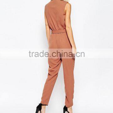 New Fashion 100% Polyester Sleeveless Adult One Piece Wrapped Jumpsuit With Belt 2016 Wholesale photo-5