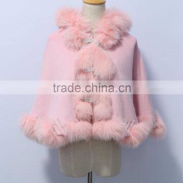 fashion cashmere cape with fox fur trim for women CC02