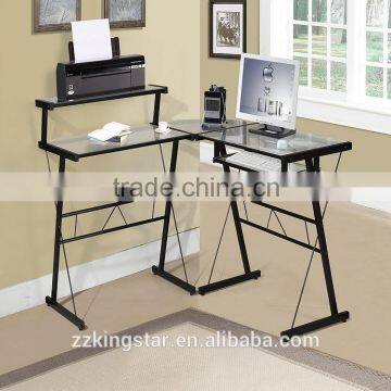 Steel Office Desk With Keyboard Drawers Glass Top Metal Computer Desk
