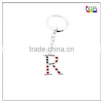 Silver letter R flag charm keychain