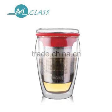 wholesale 350ml glass tea cup with stainless strainer with lid high borosilicate glassware TB276