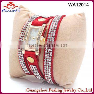 Made in china jewelry good mood red crystal rhinestone beaded wrap leather watch bracelet for fashion women and girls