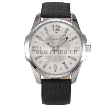 Stainless Steel Silver Case Black Leather Band Analog Date Quartz Men Business Watch