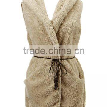 Casual Fleece Sleeveless Hooded Sweater Vest With Belt photo-3