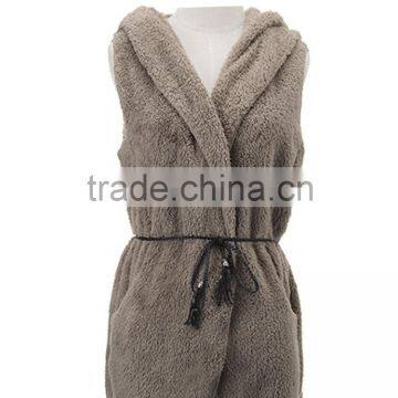 Casual Fleece Sleeveless Hooded Sweater Vest With Belt photo-5