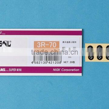 Small temperature indicator label for logistics and storage of electric devices / Round shape