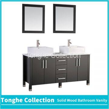 China Solid Wood Bathroom Cabinetry Espresso Painting White Stone Top photo-3