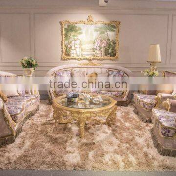 European Rococo Style Romantic Light Purple Sofa Couch Set, Latest Design Elegant Sofa Set with Fringe