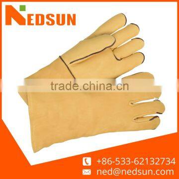 Yellow heat resistant labour protection split leather glove for workers