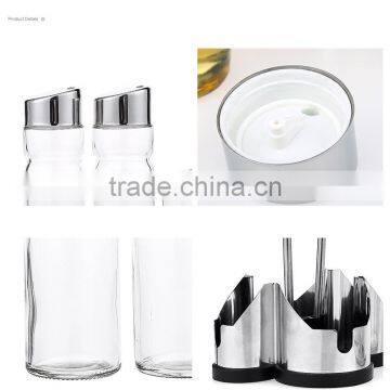 Stainless Steel Condiment Holders Glass Bottle Vinegar Oil Glass Cruet Set photo-2