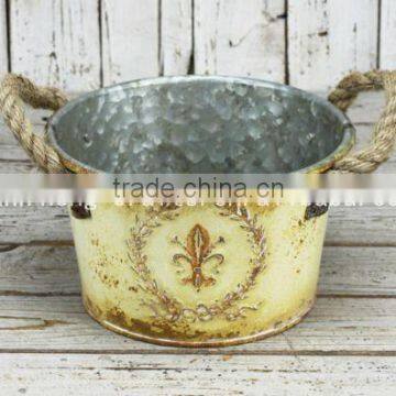 New collection!!!Shabby chic /vintage metal flower bucket with linen handle