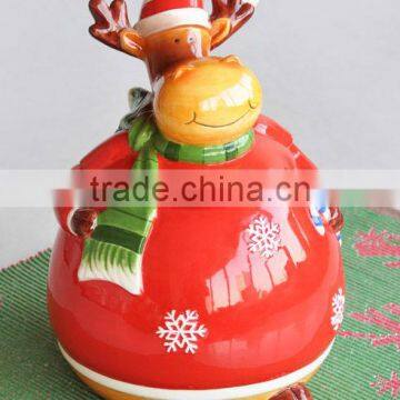 2017 wholesale ceramic hand painted cheap canister with Christmas design