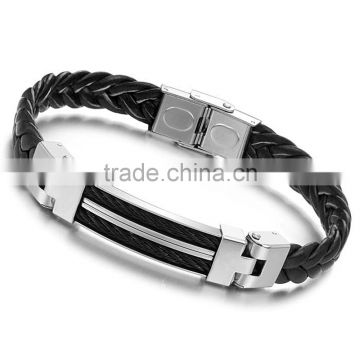 Wholesale Stainless Steel Genuine Gold Men silicone rubber Bracelet Mens Leather Bracelet