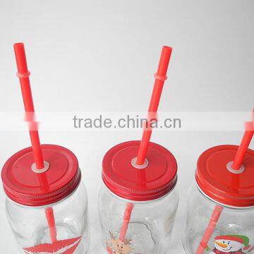 Snowflake Christmas Promotional Gift Glass Drinking Mug With Red Lid photo-3