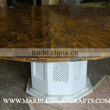 Yellow Tiger Eye Round Dining Table Top