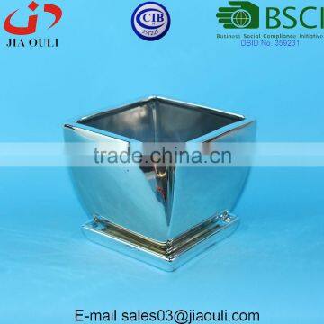 BSCI Audit Factory Silver Plating Ceramic Square Planter With Saucer photo-2