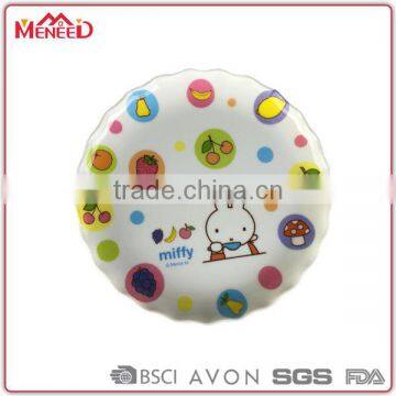 Unbreakable little white rabbit cute design cheap round pla plastic plate