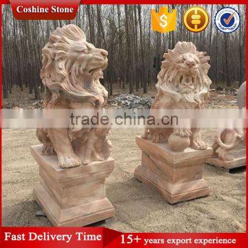Antique Red Hand Carved Marble Lion Sculptures & Stone Statue