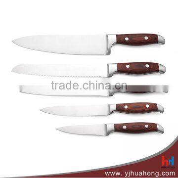 High Quality Double Steel Kitchen Knife Set with Color Wooden Handle