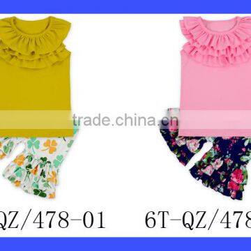 Neck Ruffle Vest With Floral Shorts Clothes Set Hot Summer Fashion Outfit Newborn Baby Girls Clothes