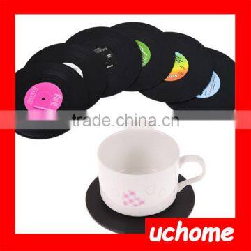 UCHOME 6pcs/ Set Novelty Vinyl Silicone Record Retro CD Type Drink Coasters Cup Mats