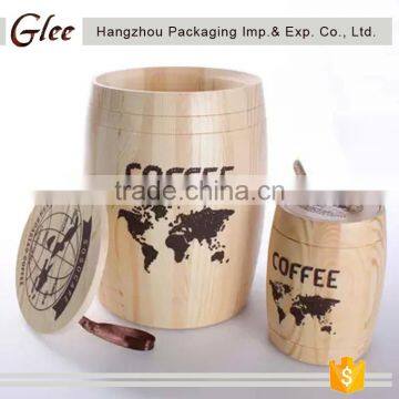 Custom printed wooden coffee barrel gift box packaging