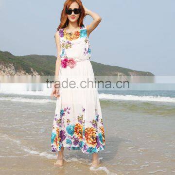 2016 Women Long Boho Maxi s Chiffon Floral seaside Dress Summer Beach Dresses wholesale