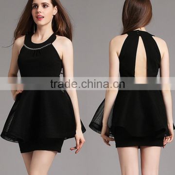 Sexy office lady fashion dresses sleeveless A line key hole back cocktail party dress for lady