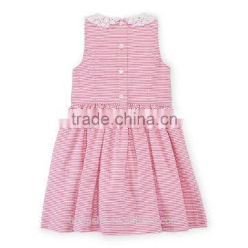 Children Girls Pretty Lace Collar Cotton Seersucker Dress HSD8069 photo-3
