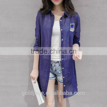 Oversized Ladies Sheer Cotton Designer Shirts Fashion Side Slits Ladies Long Shirts