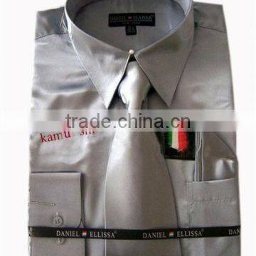 Satin Dress Shirts Men Tie&hanky Man Satin Shirt photo-2