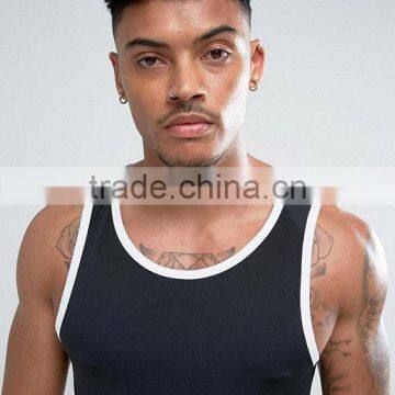 2017 Cheap New Design Custom Manufacture Black Color Gym Wear Comfortable 95% Cotton 5% Spandex Fashion Men's Tank Tops photo-3
