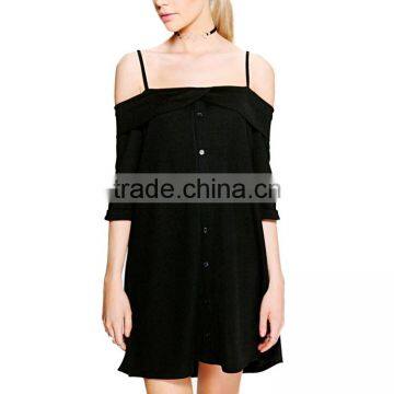 HAODUOYI Fashion Soild Spaghtti Strap Women Dress Off Shoulder Backless Three Quarter Sleeve Lady Mini Dress for Wholesale photo-4