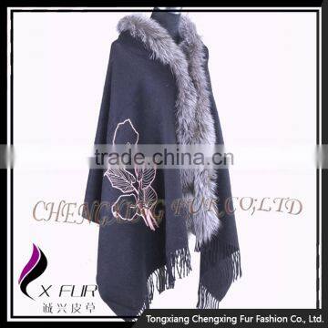 CX-B-P-51 High Quality Factory Price Fox Fur Trimmed Pashmina Special Cashmere Scarf photo-6