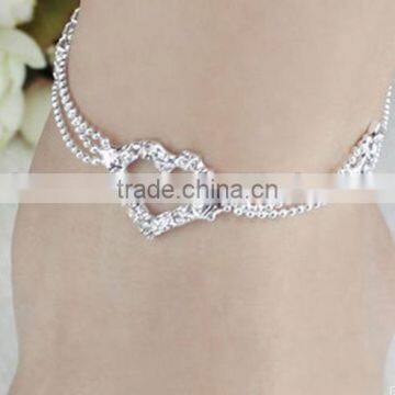 Bling heart crystal bead anklet 3 layers copper beads foot jewelry fashion women foot chain jewelry