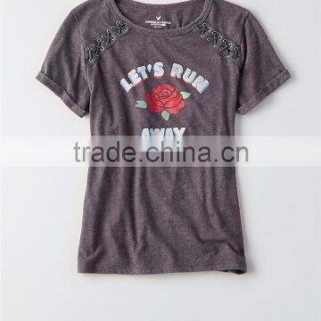 MGOO 2017 Summer Lace-up Graphic T-shirt With Grommets Ladies Sublimation Print Design Fashion T Shirt photo-4