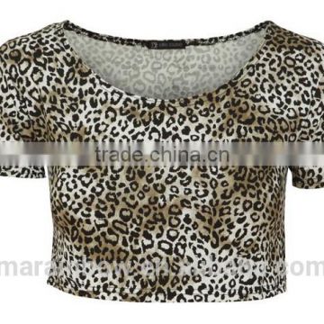 Newest Style Ladies fashion sexy 3D sublimation printed animal printed Leopard Print Crop Tops wholesale women