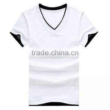 Plain Round Neck Hot Basic V-neck 100% Ring Spun Cotton T-shirt photo-3