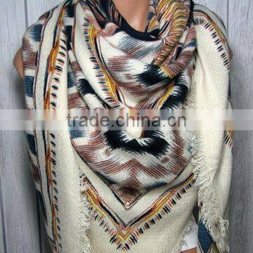 Blanket Scarf, Powder Blue, Cream, Black, Yellow, Boho Aztec Tribal Womens Oversized Large Winter Scarves photo-2