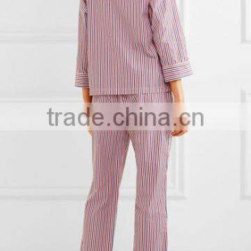 Custom 2017 Striped Cotton Pajama Set Wholesale Women Nightwear Sleepwear Ladies Nightwear Pajama Sets photo-3